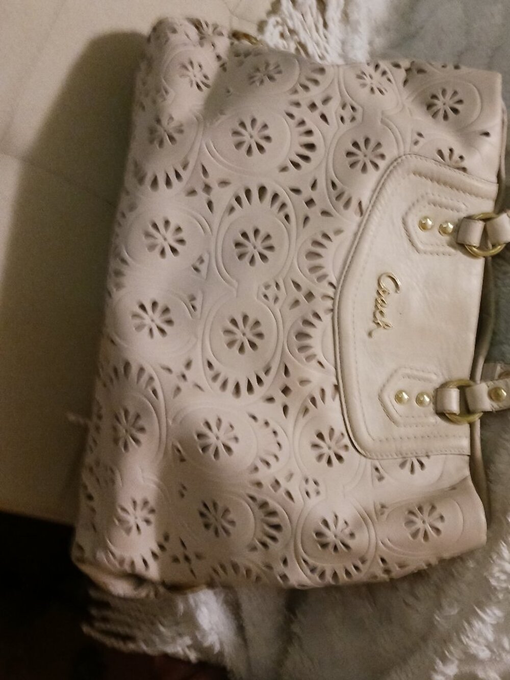 Coach Purse Cream Eyelet Design